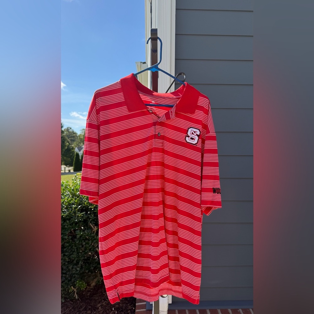 NC State Apparel Red Striped Polo Shirt